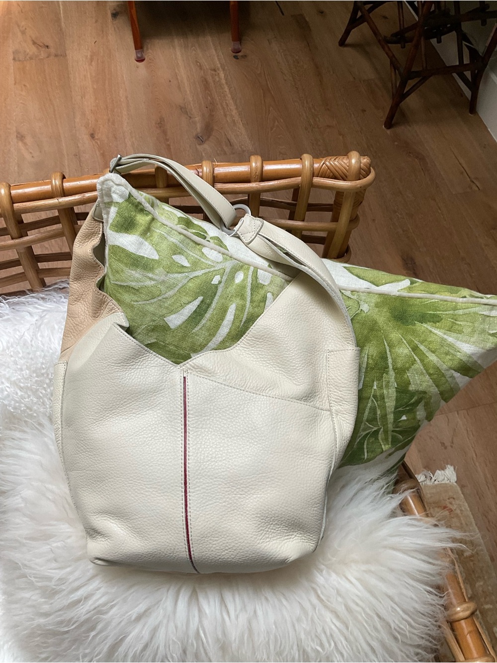 Hammitt Cream and Beige Two-Tone Leather Shoulder Bag - Picture 8 of 13